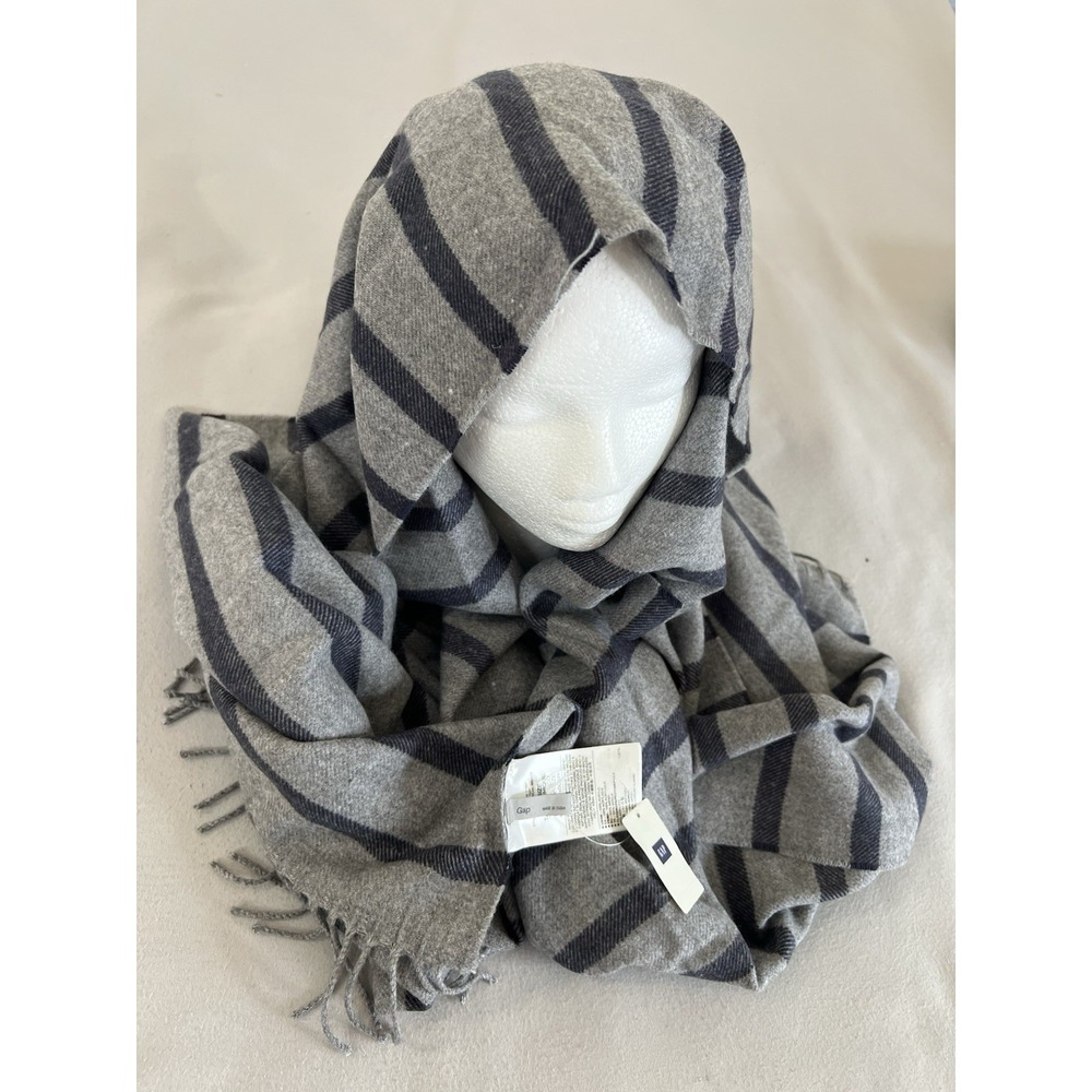 Gap Wrap Scarf Gray Navy Blue Striped 74"x 20" New